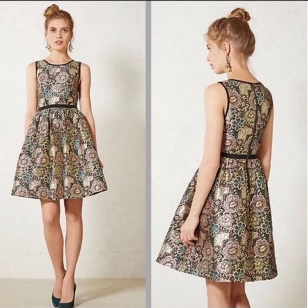 Anthropologie Starshine Brocade Dress by Ladakh size 8